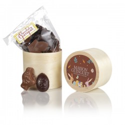 Cadeau de Rapidité : Boîte en Bois Lapin et Chocolats Maison Guinguet 90g
