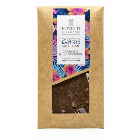 Tablette Chocolat au Lait Caramel et Sel de Guérande Pur Beurre de Cacao, 100g