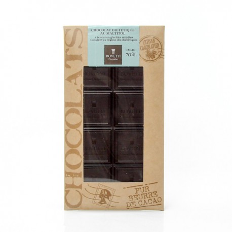 Tablette de chocolat à 65% de cacao diététique au maltitol special diabètique, 100g