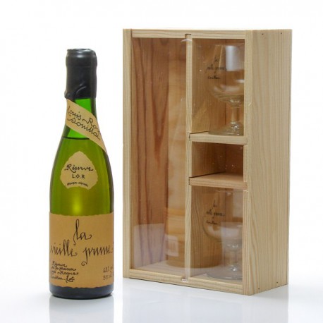 Caisse Bois Vieille Prune de Souillac Louis Roque 35cl et ses 2 verres