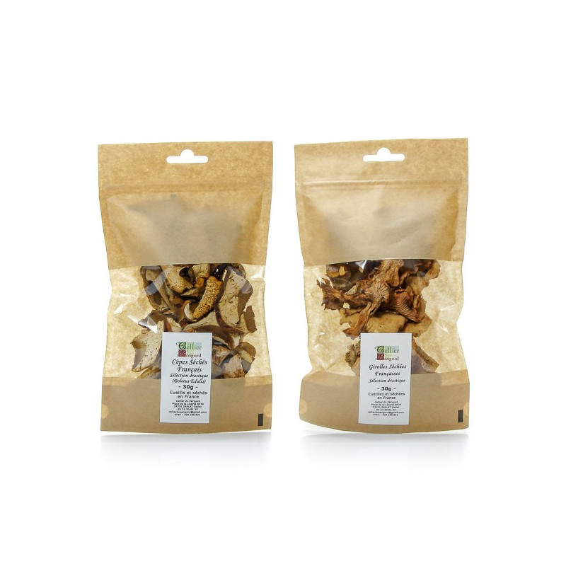 Lot de cèpes secs et girolles séchées françaises 2x30g