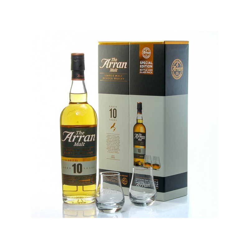 Whisky Arran 10 ans Coffret + 2 verres 46° 70cl Whisky Arran 10 ans Coffret + 2 verres 46° 70cl