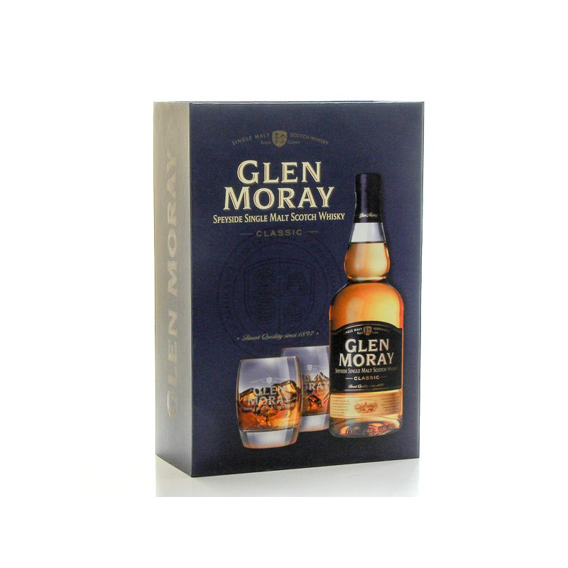 Whisky Ecosse Glen Moray Classic Coffret et 2 verres Single Malt Scotch 40° 70cl Whisky Ecosse Glen Moray Classic Coffret et 2 verres Single Malt Scotch 40° 70cl