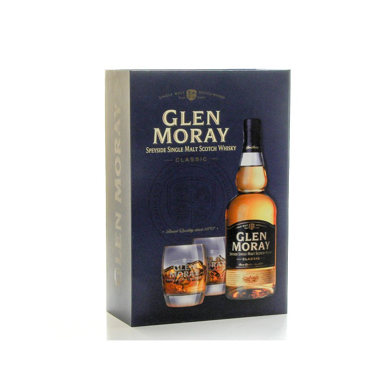 Whisky Ecosse Glen Moray Classic Coffret et 2 verres Single Malt Scotch 40° 70cl