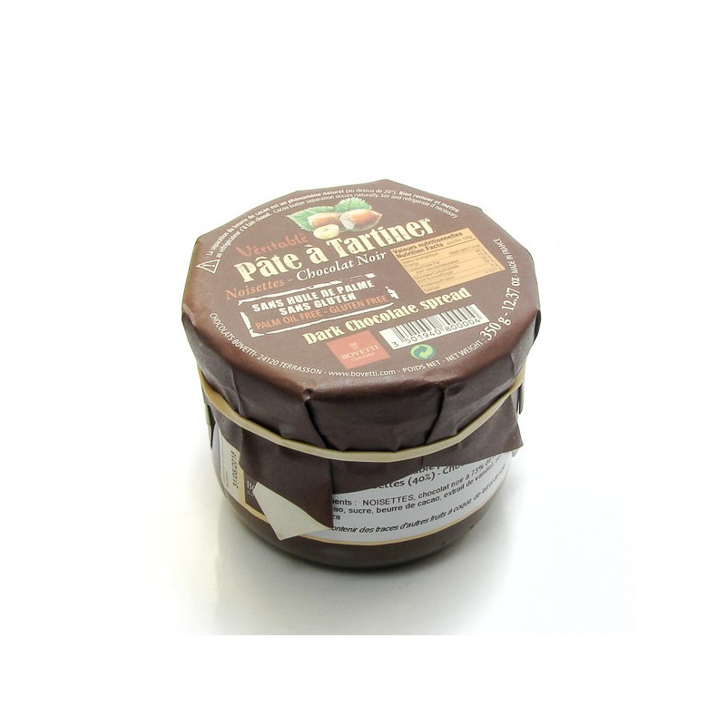 Pâte à Tartiner chocolat noir et noisettes, sans huile de palme ni gluten 350g