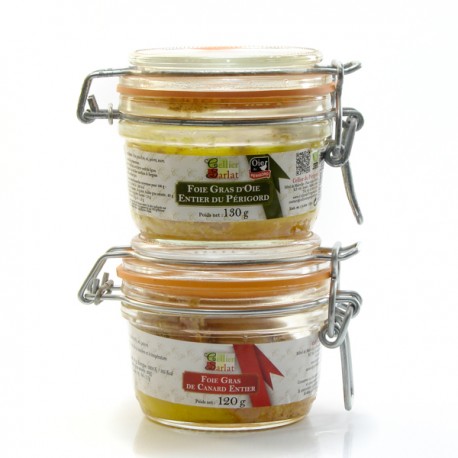 Lot de 2 Foies Gras Entiers de Canard en 120g et d'Oie en 130g
