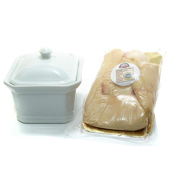 Lot Terrine en Porcelaine et Lobe de Foie Gras de Canard Cru 440g