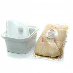 Lot Terrine en Porcelaine et Lobe de Foie Gras de Canard Cru déveiné 390g +/- 50g