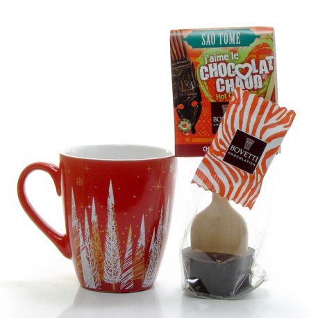 1 Mug Décor Fêtes et une cuillère Cœur de Chocolat