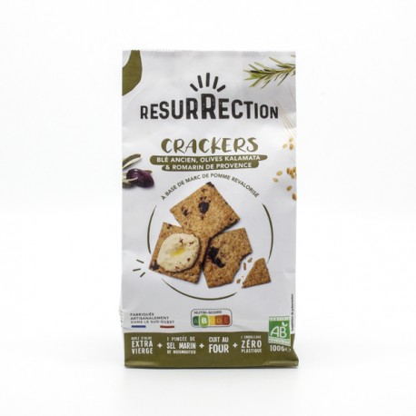Crackers Apéro BIO blé ancien, Olives Kalamata et Romarin de Provence 100g