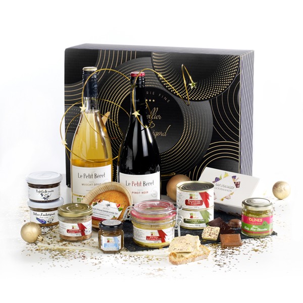 Coffret gourmand Champagne et foie gras en caisse de bois