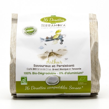 Café Gamme Arthur Grand Cru Brésil Mexique Tanzanie BIO Dosettes Type Senseo x16