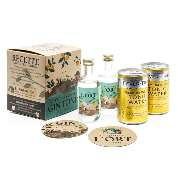 Coffret cadeau 5 digestifs en mignonnettes et 2 verres à dégustation