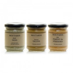 Lot de 3 Moutardes Fines Aromatisées 200g (Noix, Truffe et Piment) soit 600g