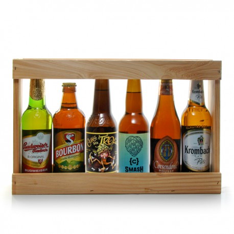 Tiers de mètre en bois de 6 bières du monde 6 X 33cl