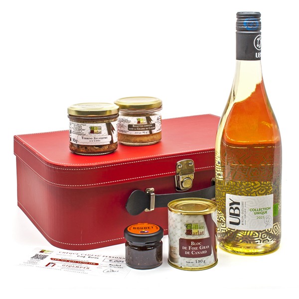 Panier Cadeau Gourmand avec 1 Foie Gras IGP - Coffret Original en Bois 