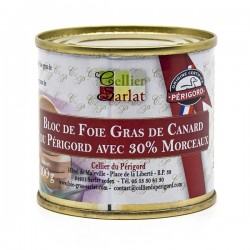 Bloc de Foie Gras de Canard du Périgord avec 30% Morceaux 100g
